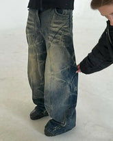 Hearujoy  90s Streetwear Streetwear Y2K Retro Ripped Jeans Men Women Washed Distressed Wide Leg Oversized Jeans Punk Hip Hop Fashion Trousers Baggy Pants